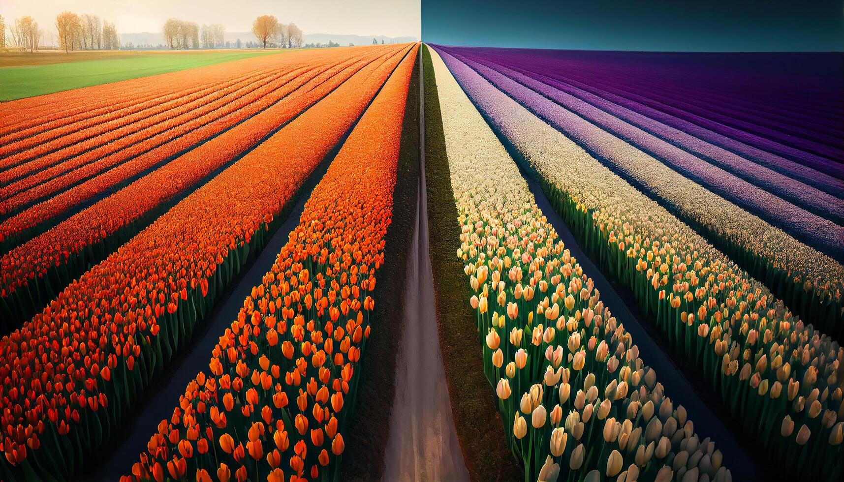 Nature beauty in agriculture meadow Multi colored tulips generated by AI photo
