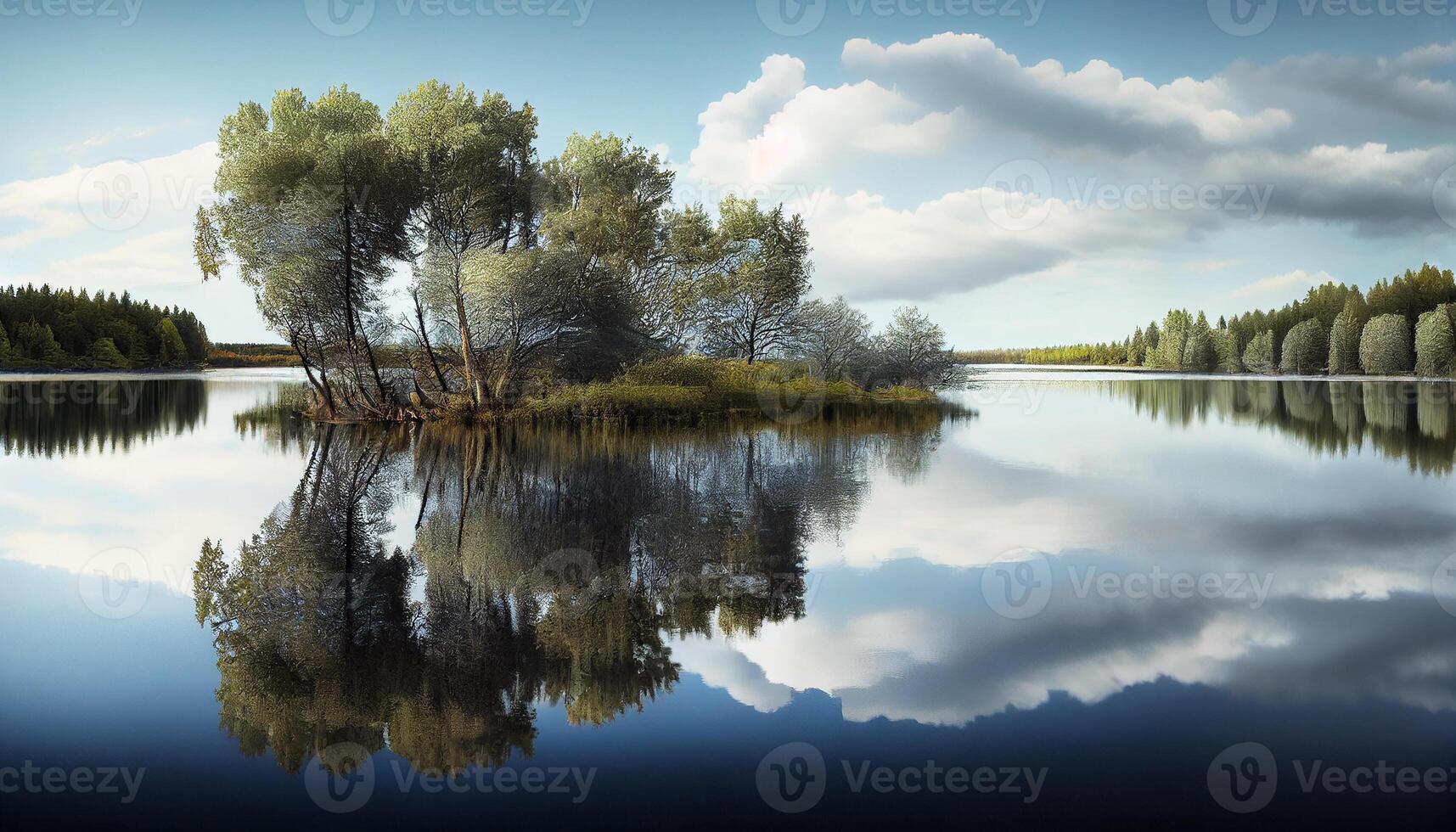 Natural beauty reflected in tranquil water and trees generated by AI