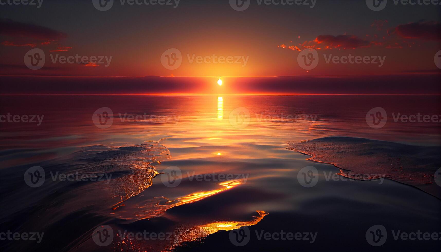 Sunset over water, tranquil scene, vibrant colors generated by AI photo