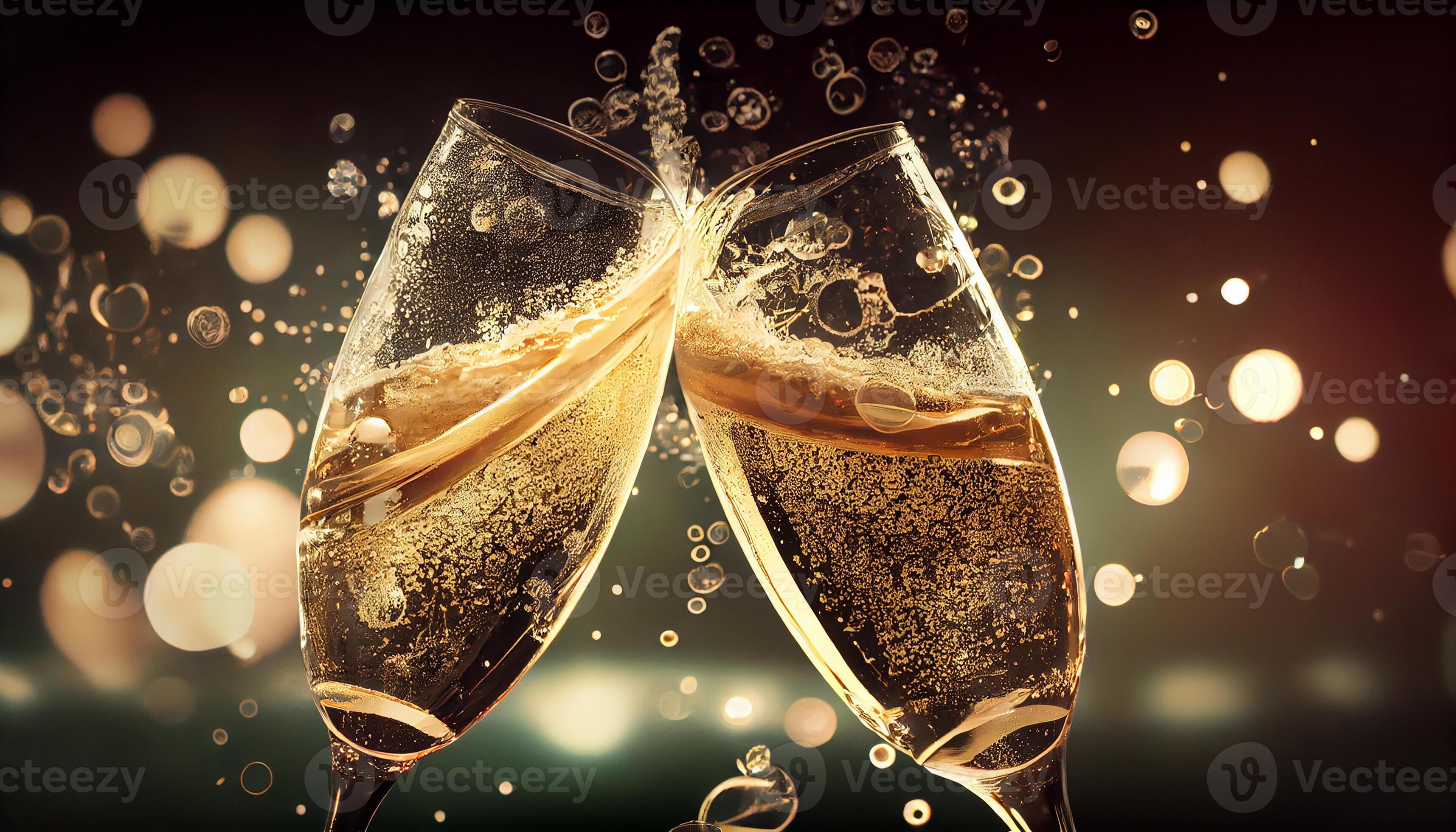 Champagne celebration, alcohol drink and liquid bubble up generated by