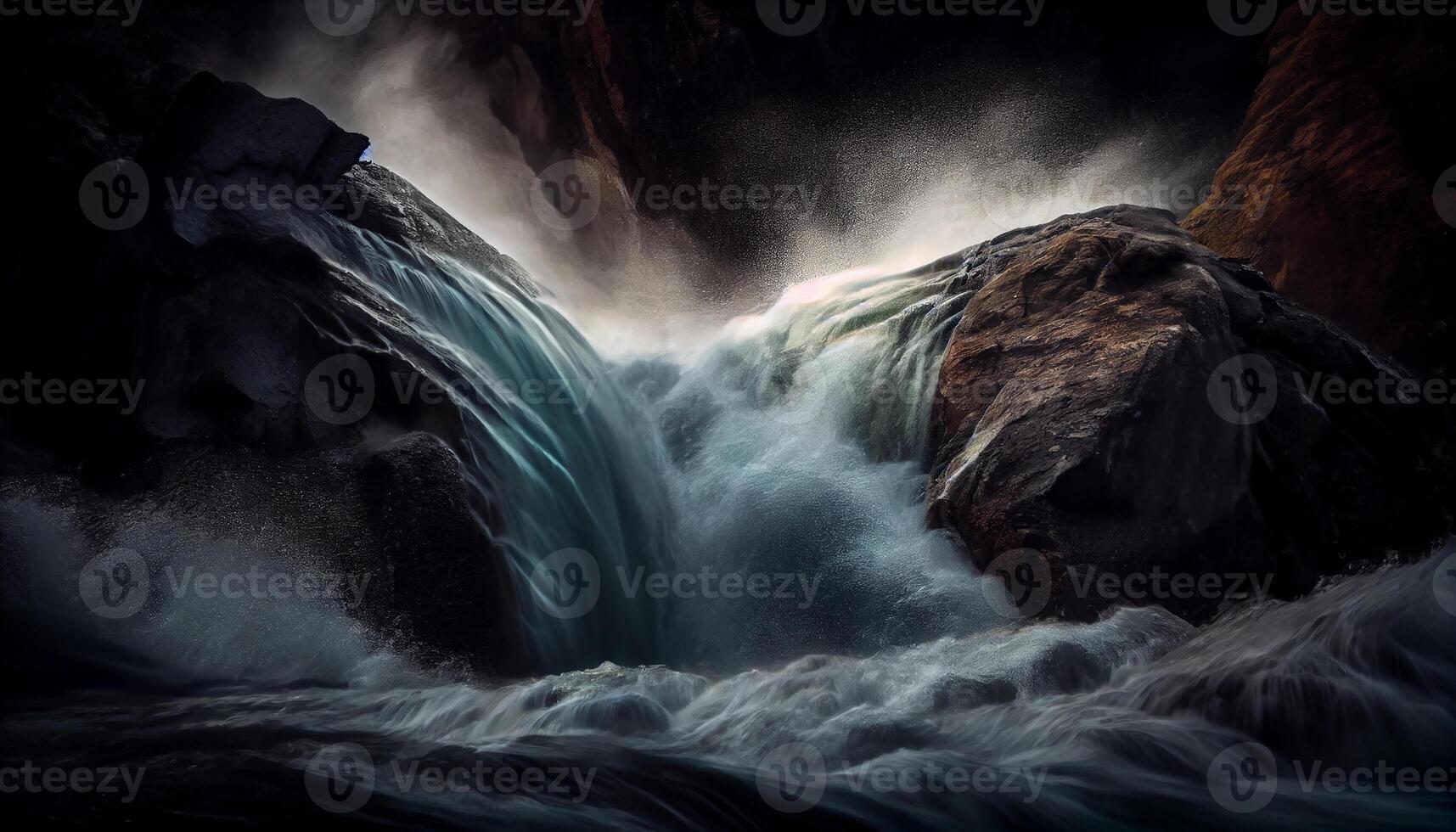 Nature majestic beauty blue waves crashing against rocks generated by AI photo