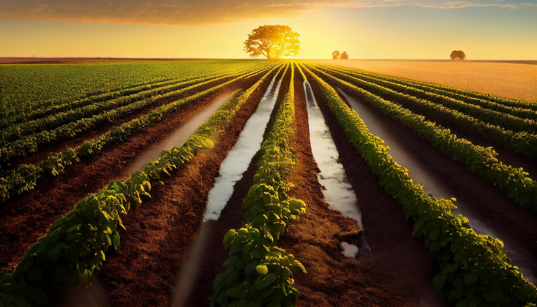 Agricultural growth in nature organic fresh meadow landscape , photo