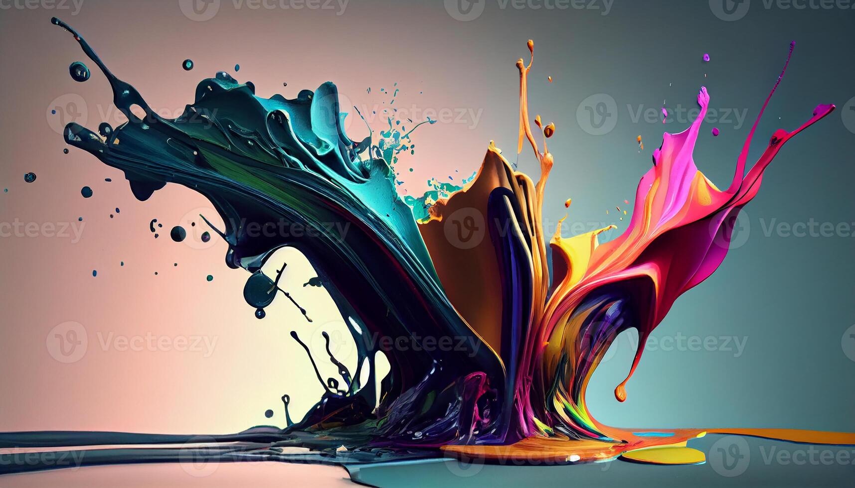 Abstract paint splashing on vibrant multi colored backdrop , photo