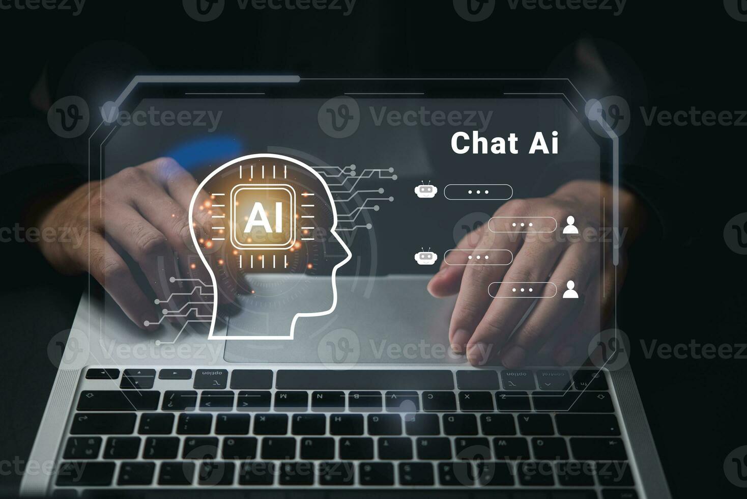 Chatbot conversation. AI online social communication, artificial intelligence digital online concept and automation software technology, CRM, virtual assistant on the Internet. photo
