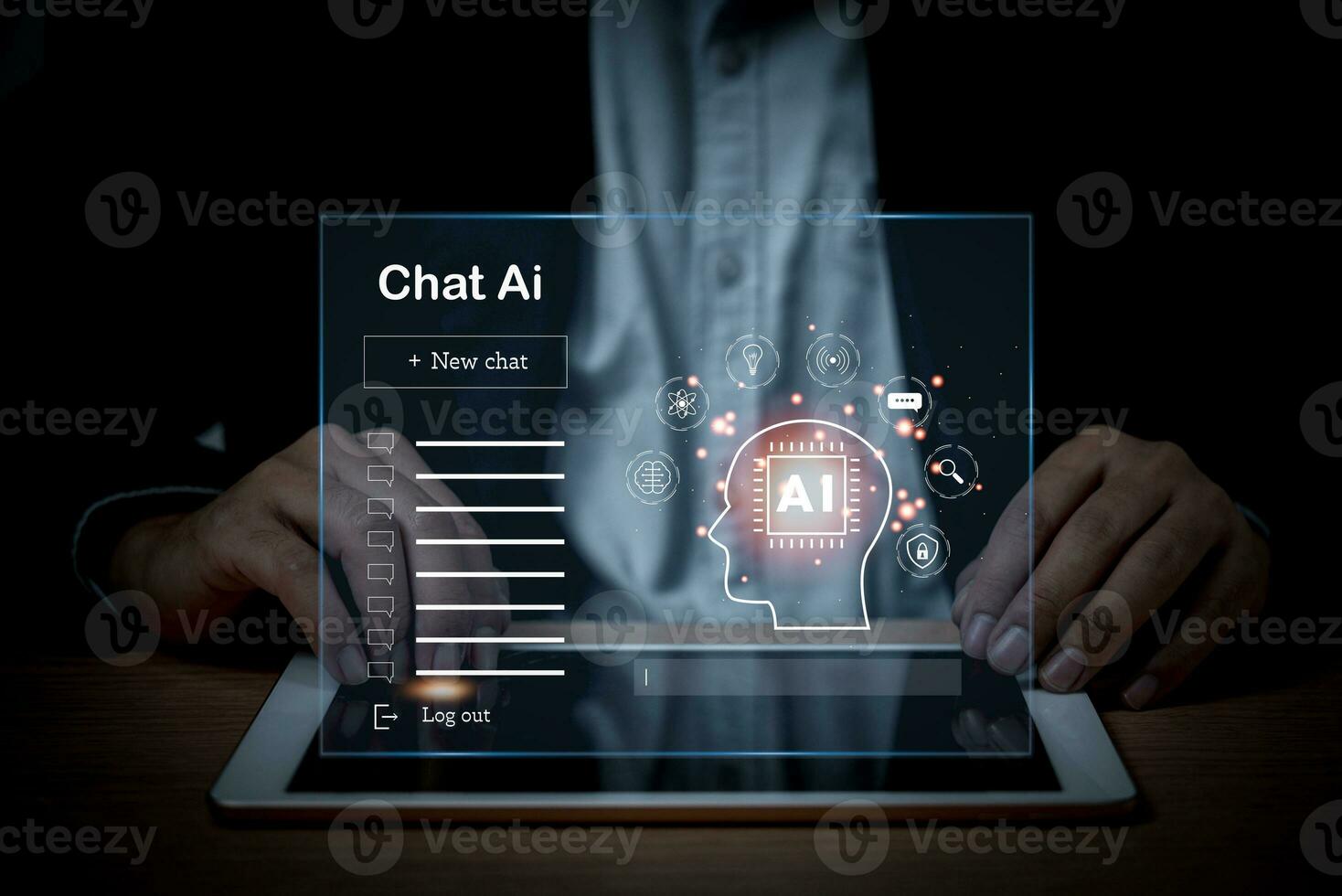 Chat Robot is an artificial intelligence.AI improves conversations and customer service in business and develops information programs.Futuristic technology transformation. photo