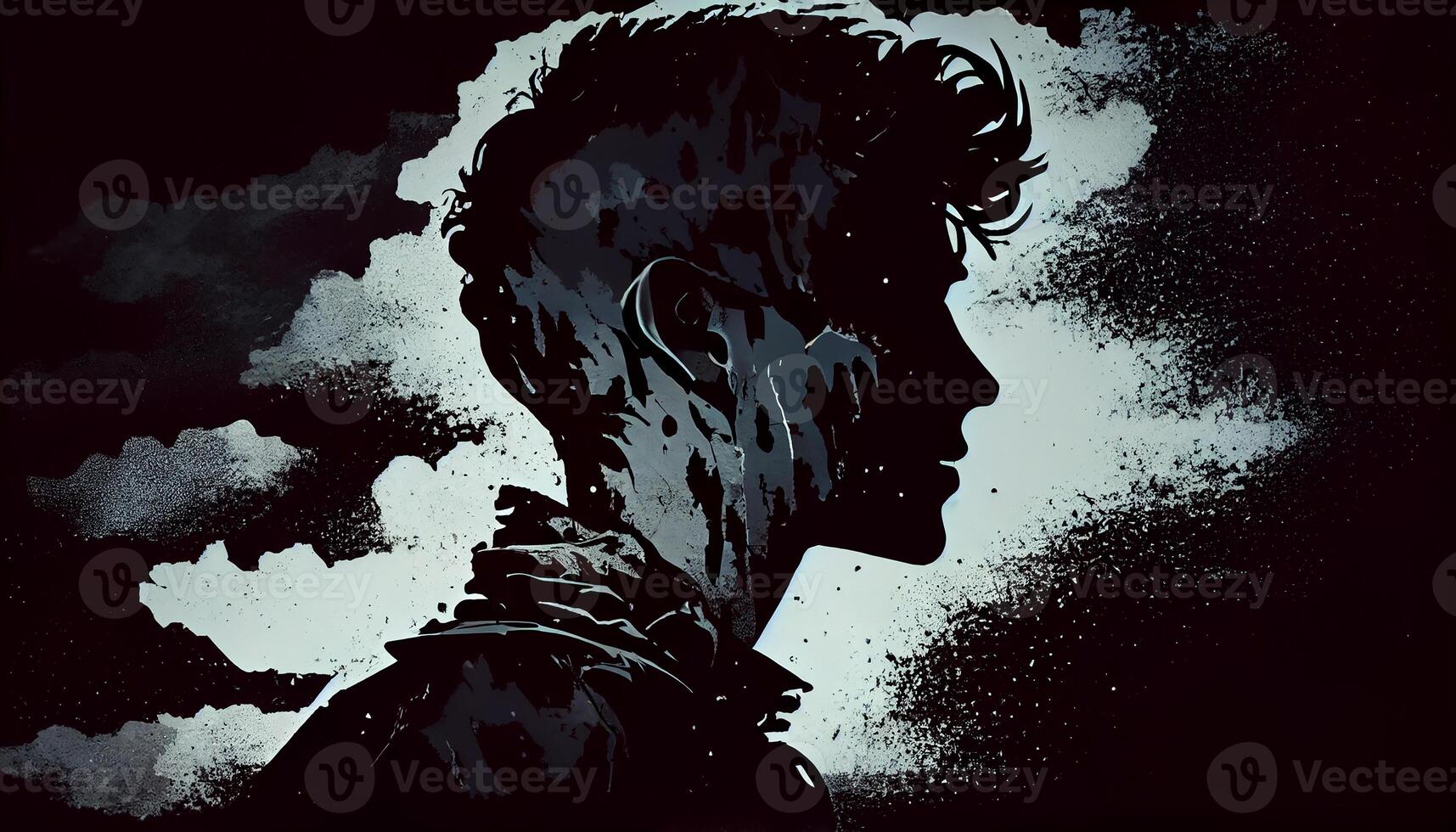 One young man in silhouette portrait style , photo
