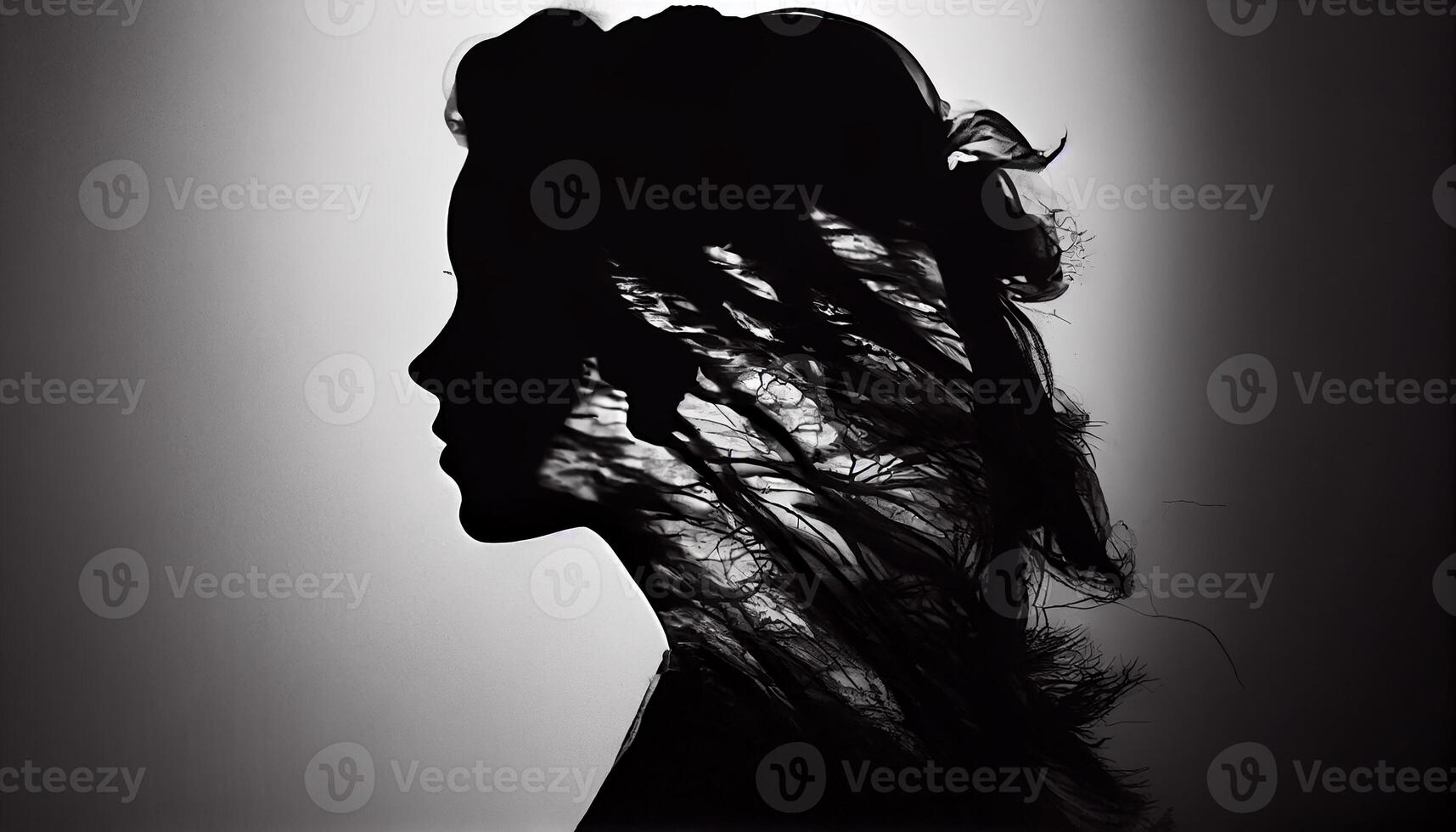 Silhouette of one woman profile elegance and mystery , photo