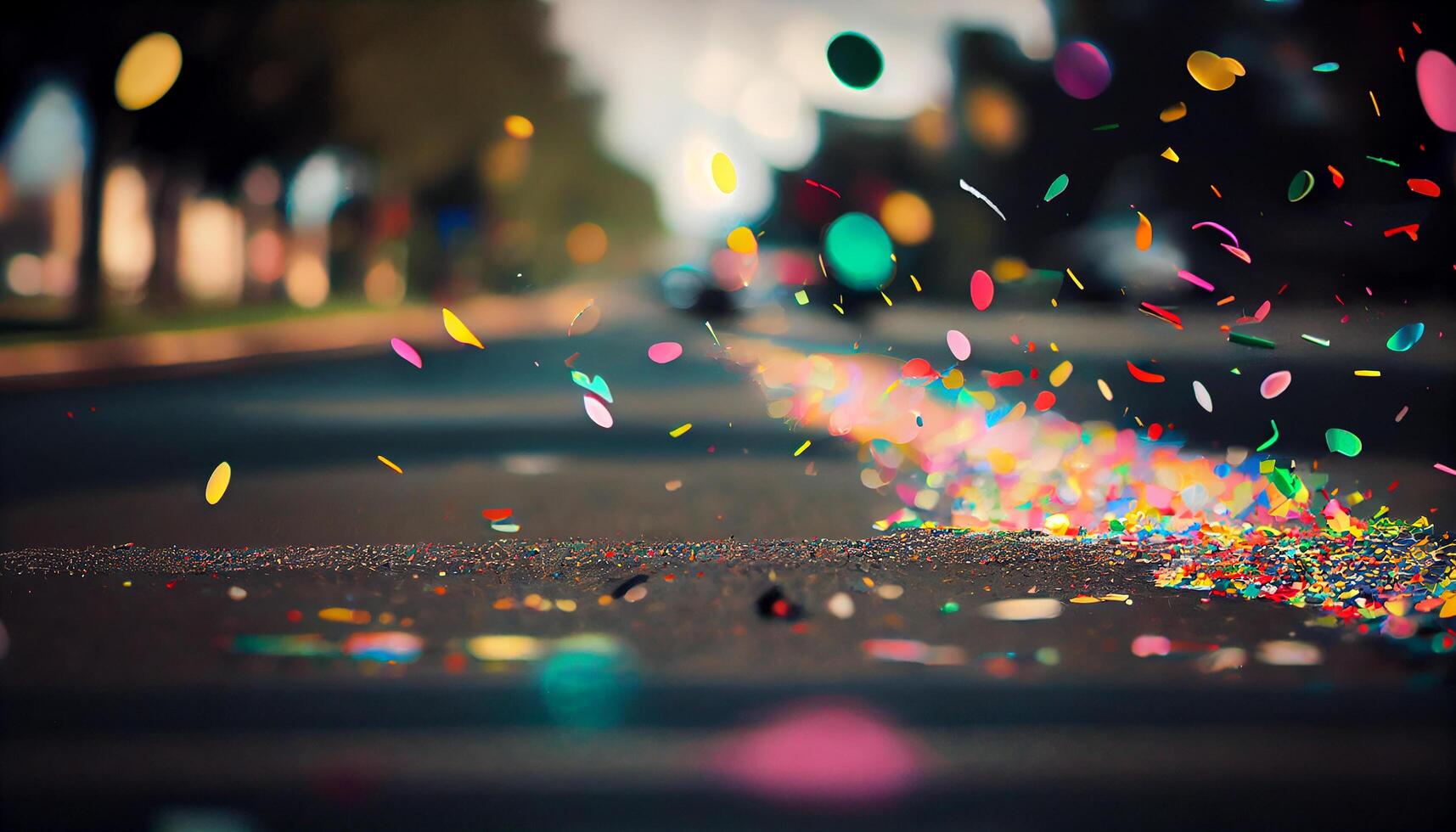 street of the city with confetti colors , photo