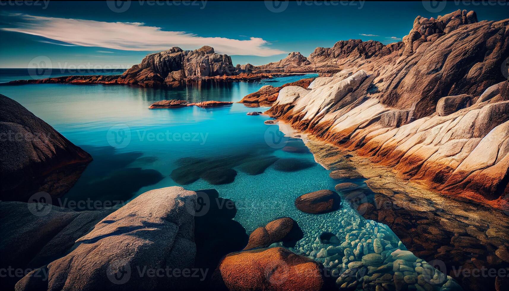 A majestic cliff at waters edge, reflecting beauty , photo