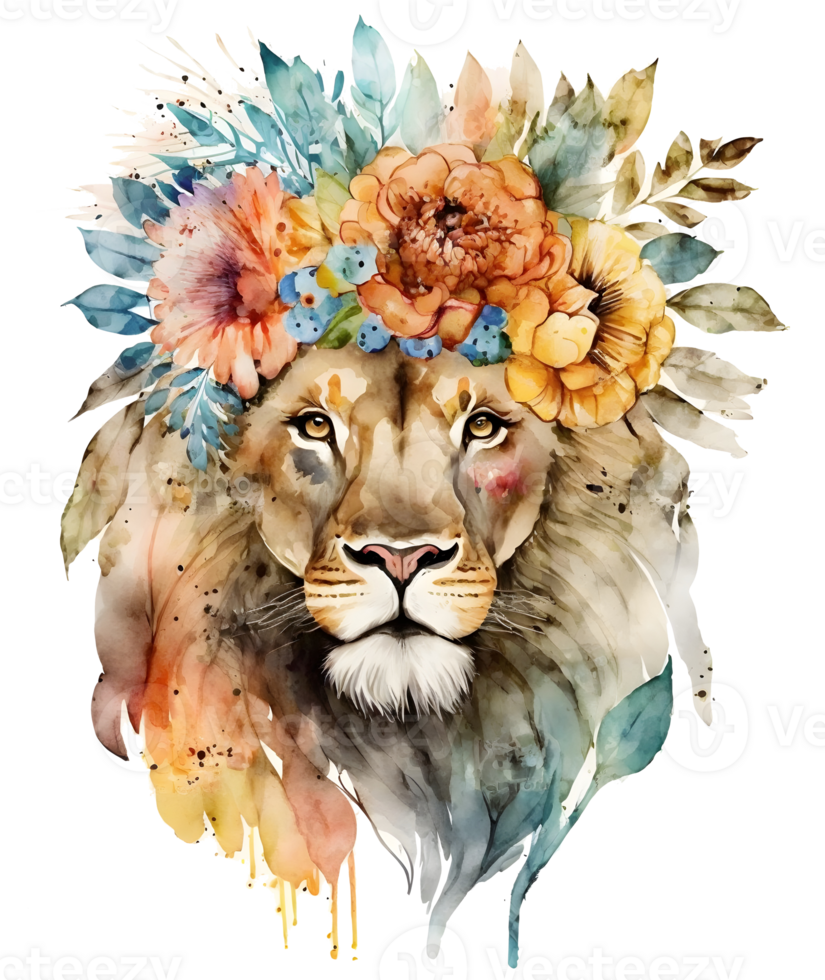 watercolor lion head, png