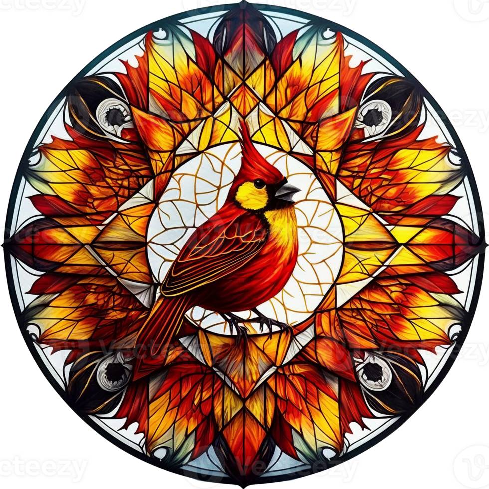 Stained glass style cardinal bird, png