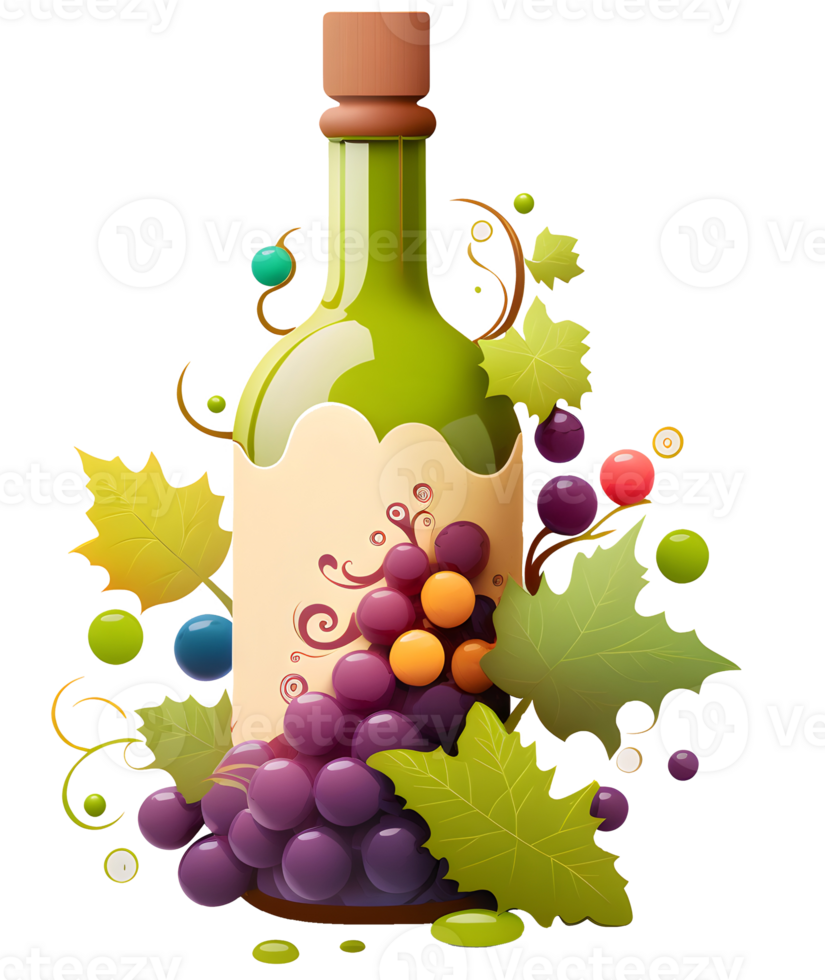 grapes and wine bottle, png