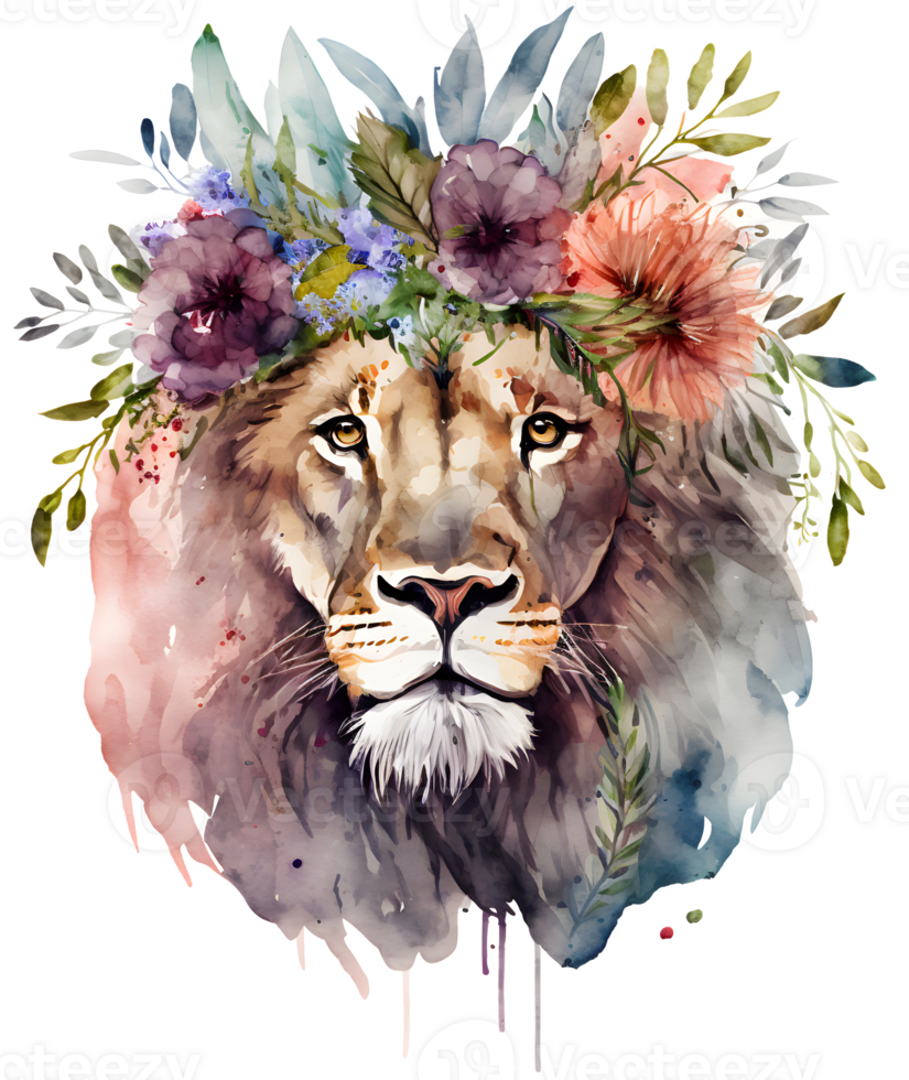 watercolor lion head, png