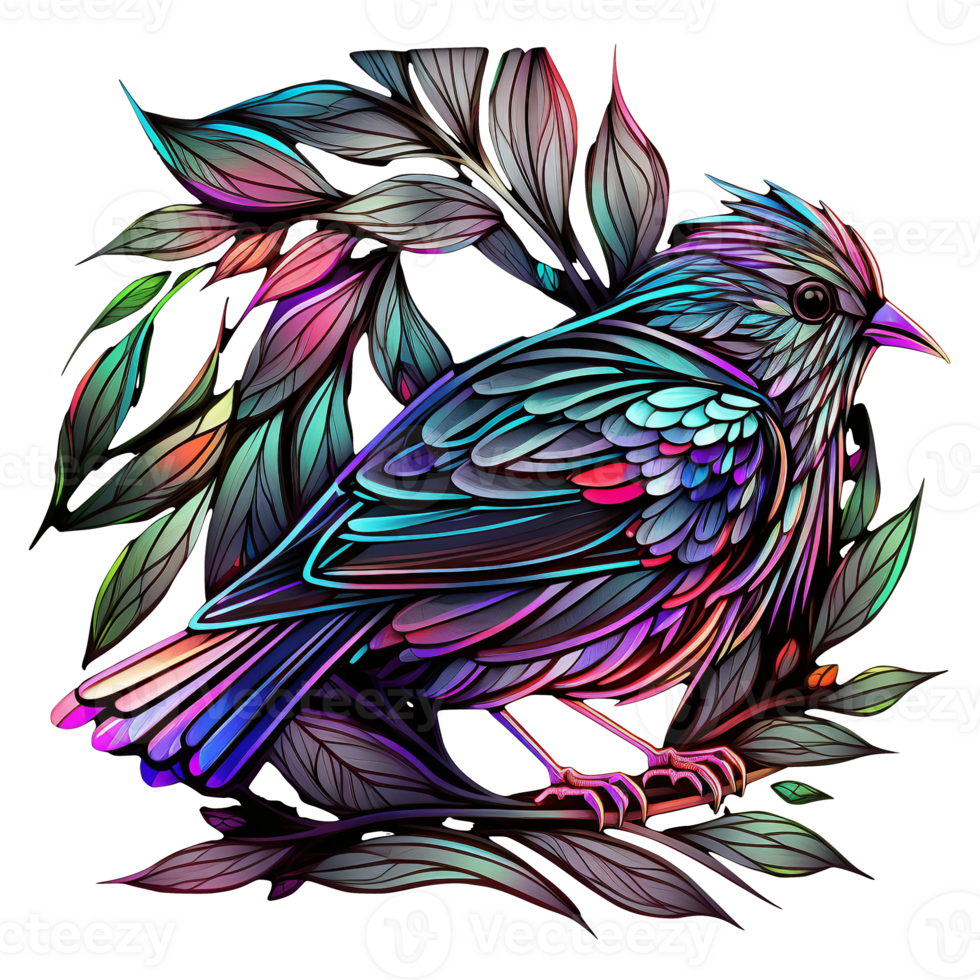 stained glass style bird, png