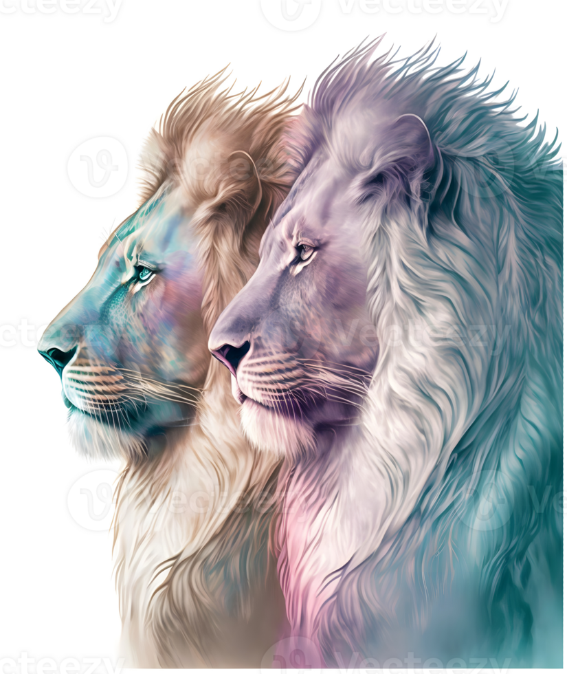 Lion couple, aesthetic png