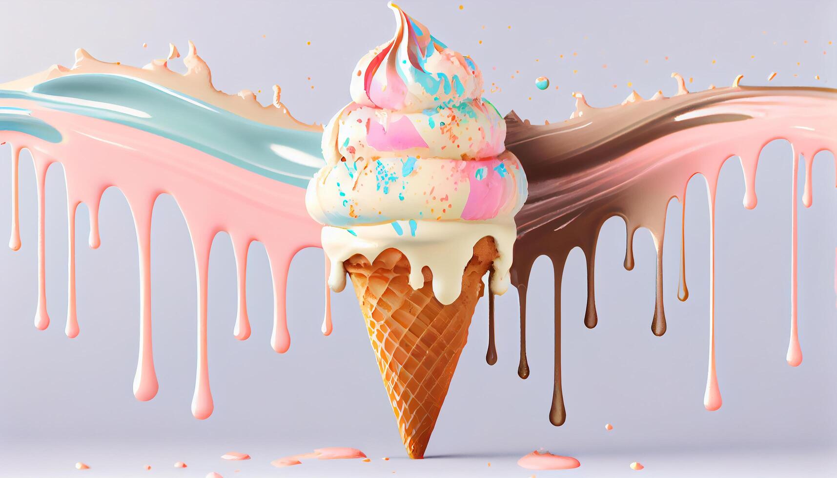 A colorful summer treat in melting ice cream , photo