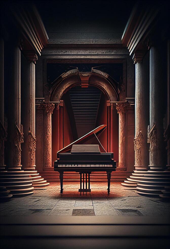 majestuoso antiguo piano en elegante clásico ajuste ,generativo ai foto