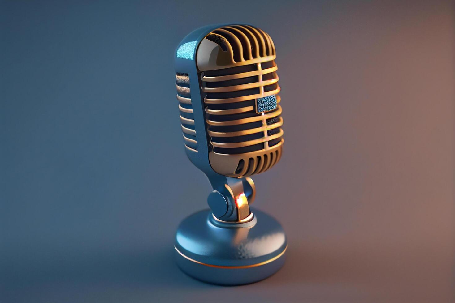 Close up of antique chrome microphone on stage , photo