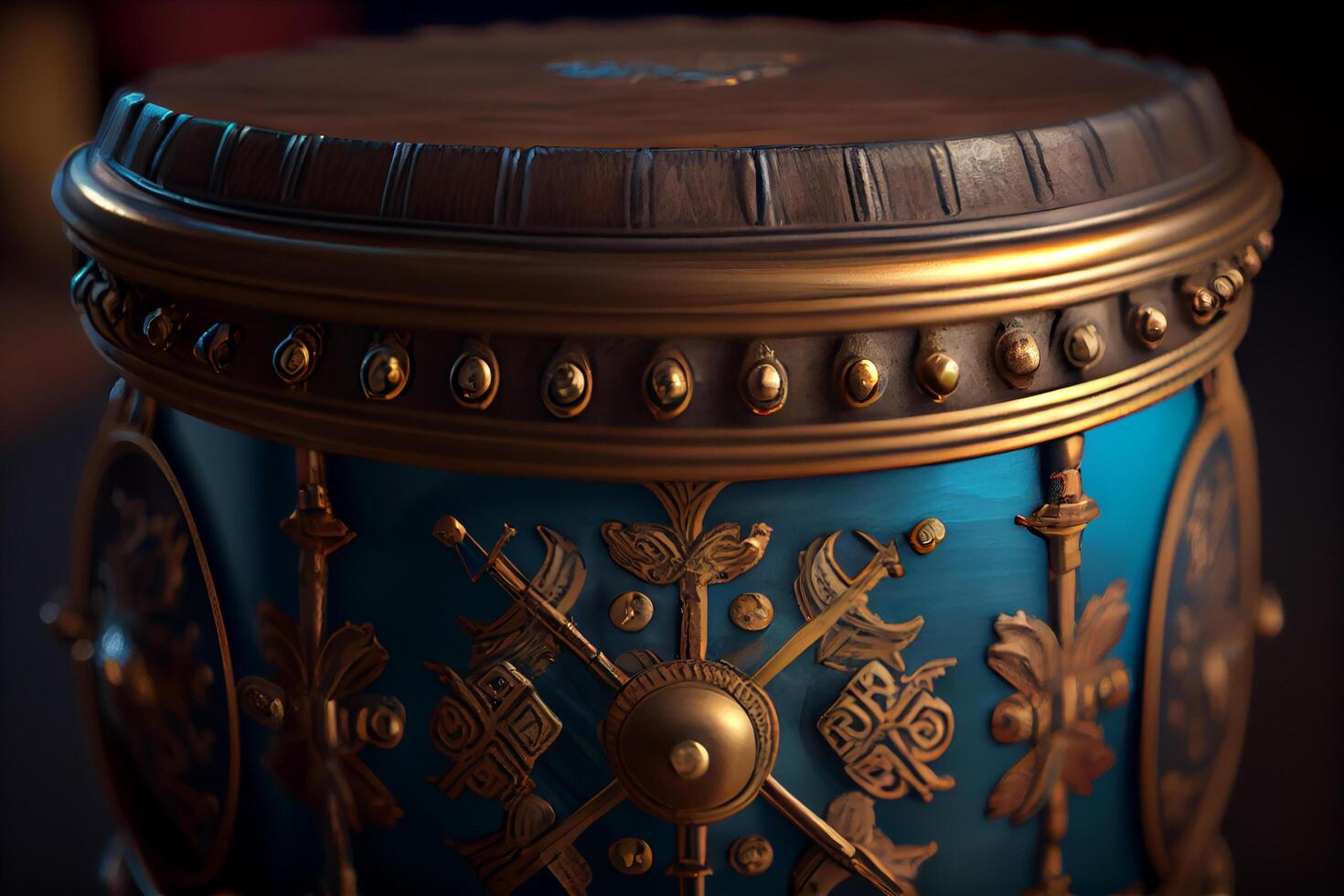 Antique golden and blue percution instrument , photo