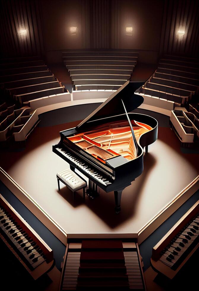 dark grand piano in elegant stage , photo