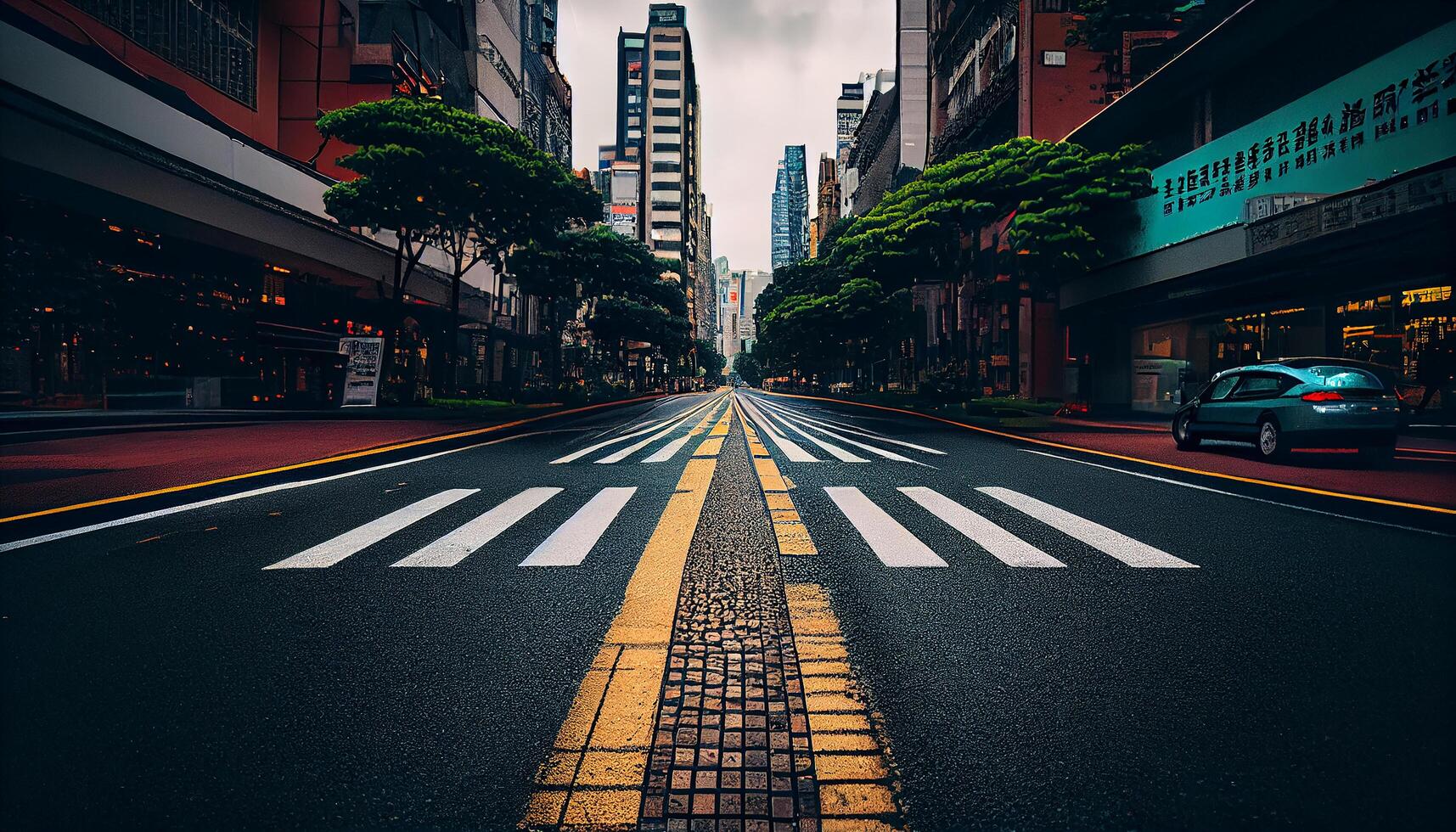 noche ciudad vida con tráfico y coche escena ,generativo ai foto