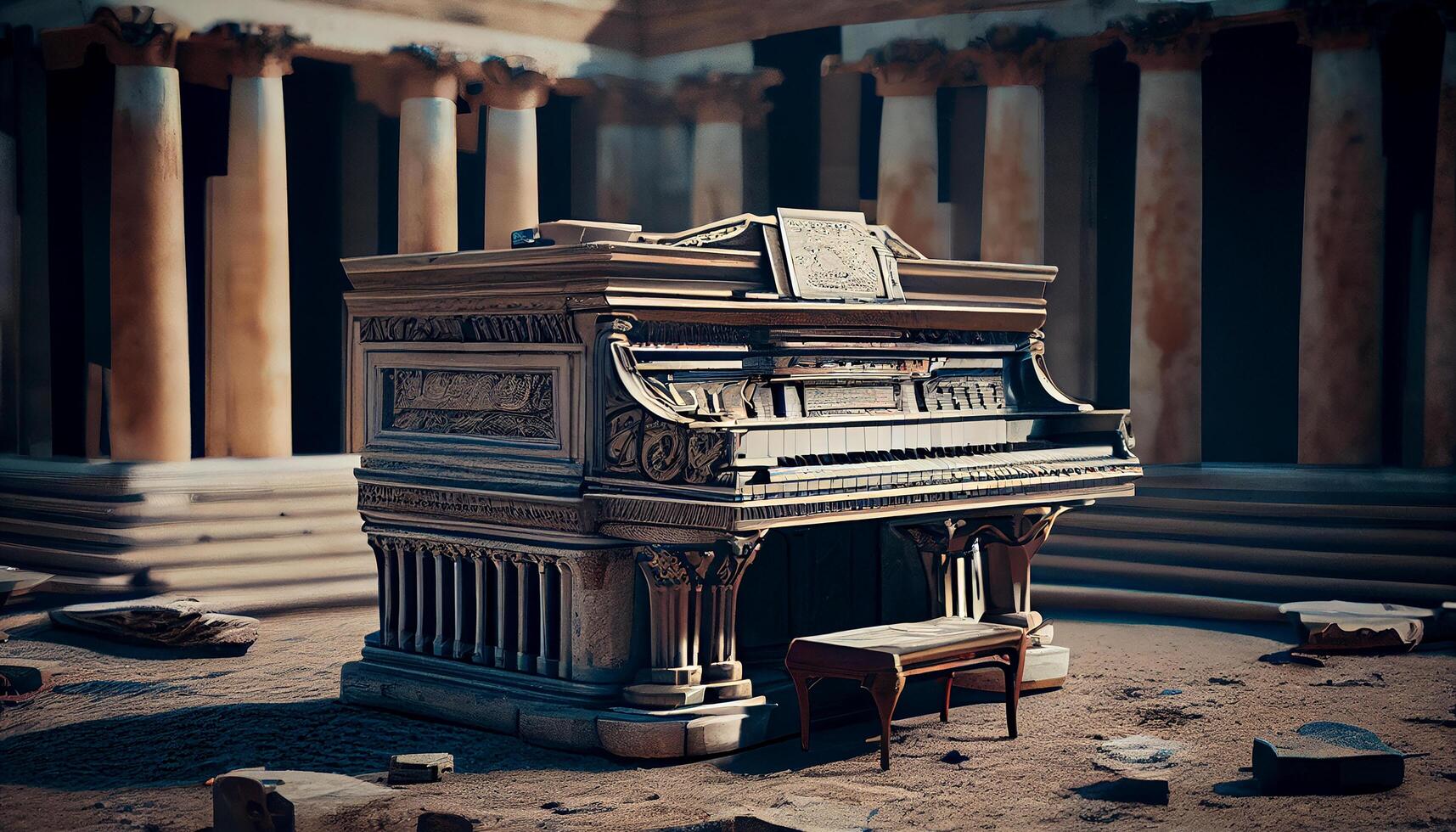 Old piano close up on key dirty scene , photo