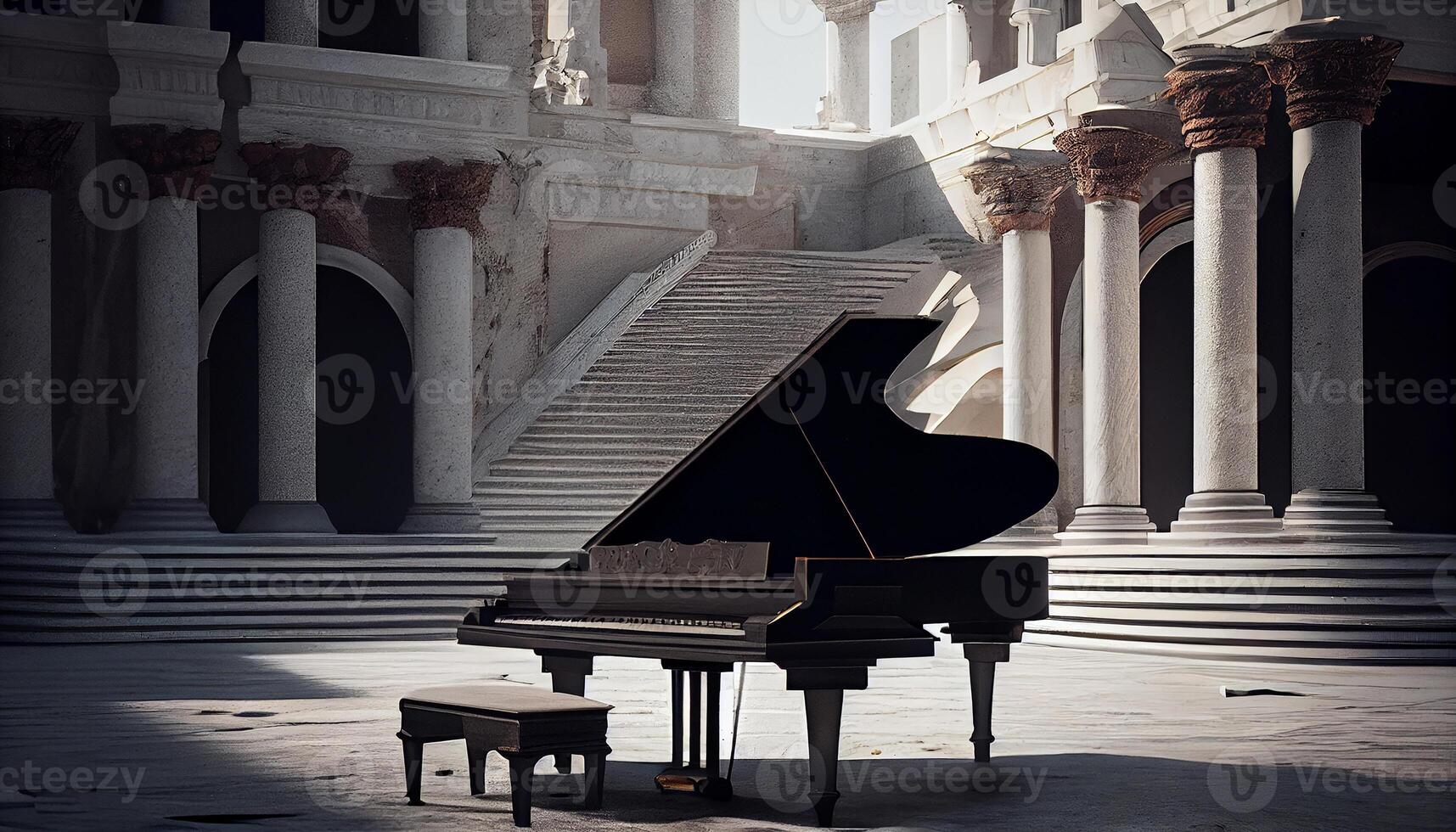 An elegant grand piano classical music outdoors , photo