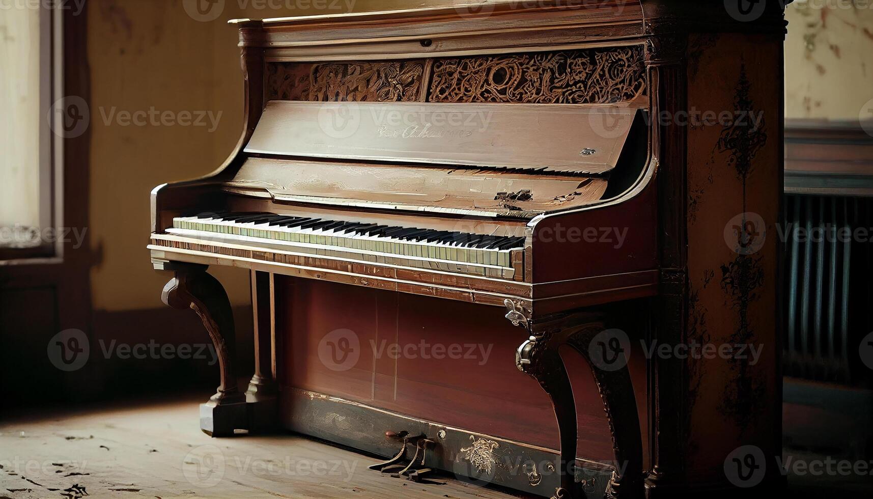 Antique piano on wood, classical style elegance , photo