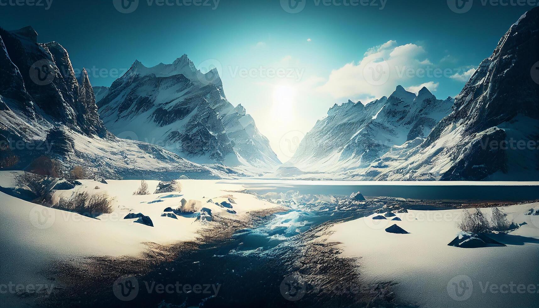 Mountain landscape with snow, ice and water , photo