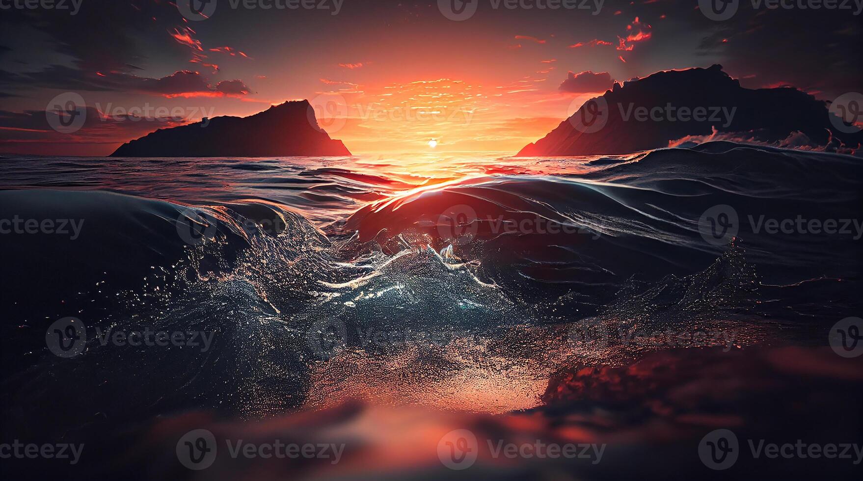 Sunset over tranquil waters creates stunning nature scene , photo