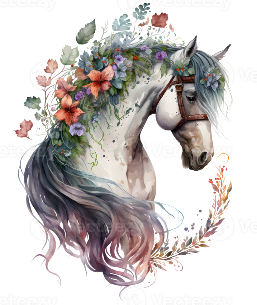 floral cavalo aquarela, ai generativo png