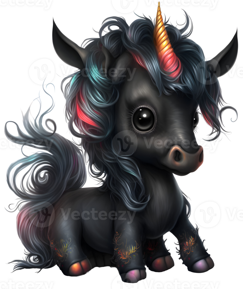cute black baby unicorn, png