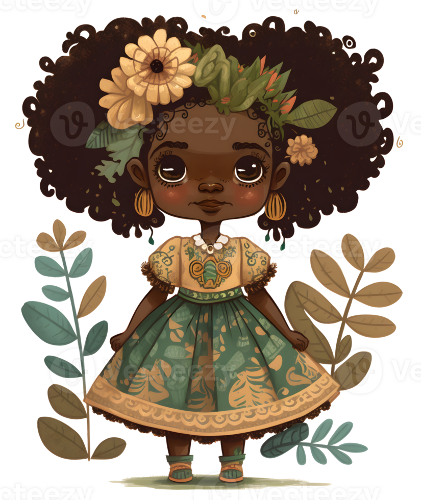 african black girl watercolor, png