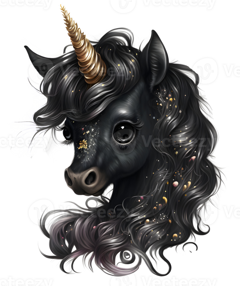 cute black baby unicorn, png