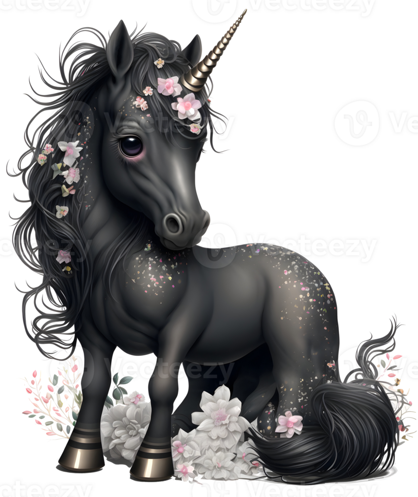 black floral unicorn, png