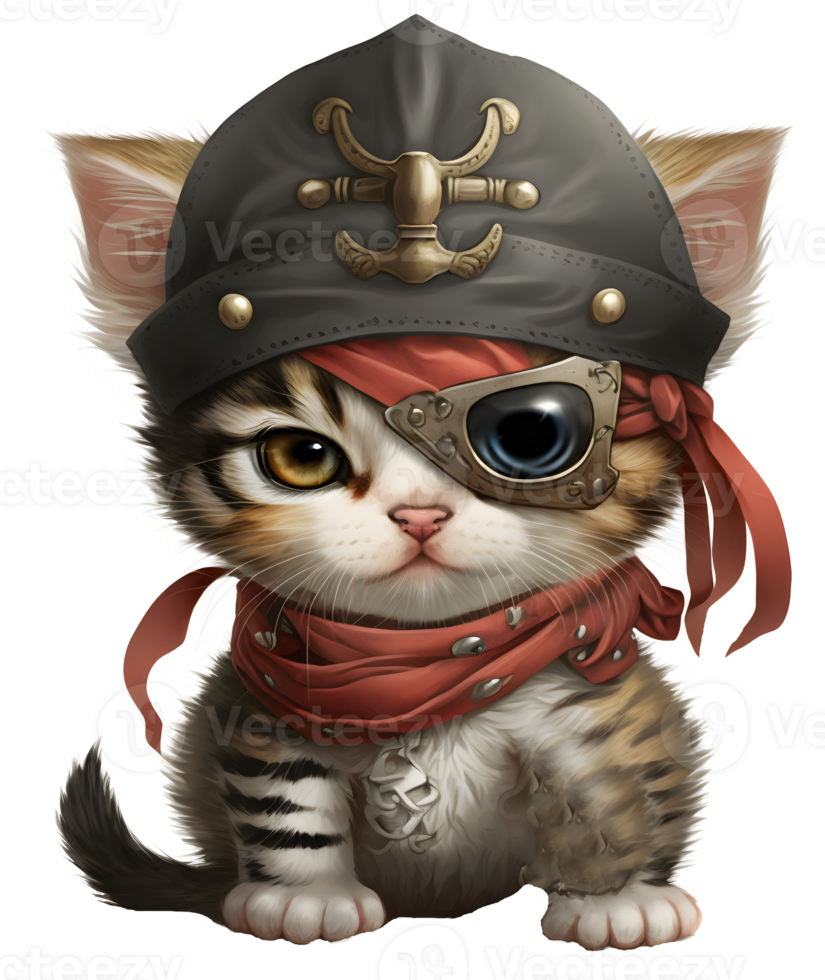 pirata gato aquarela, ai generativo png