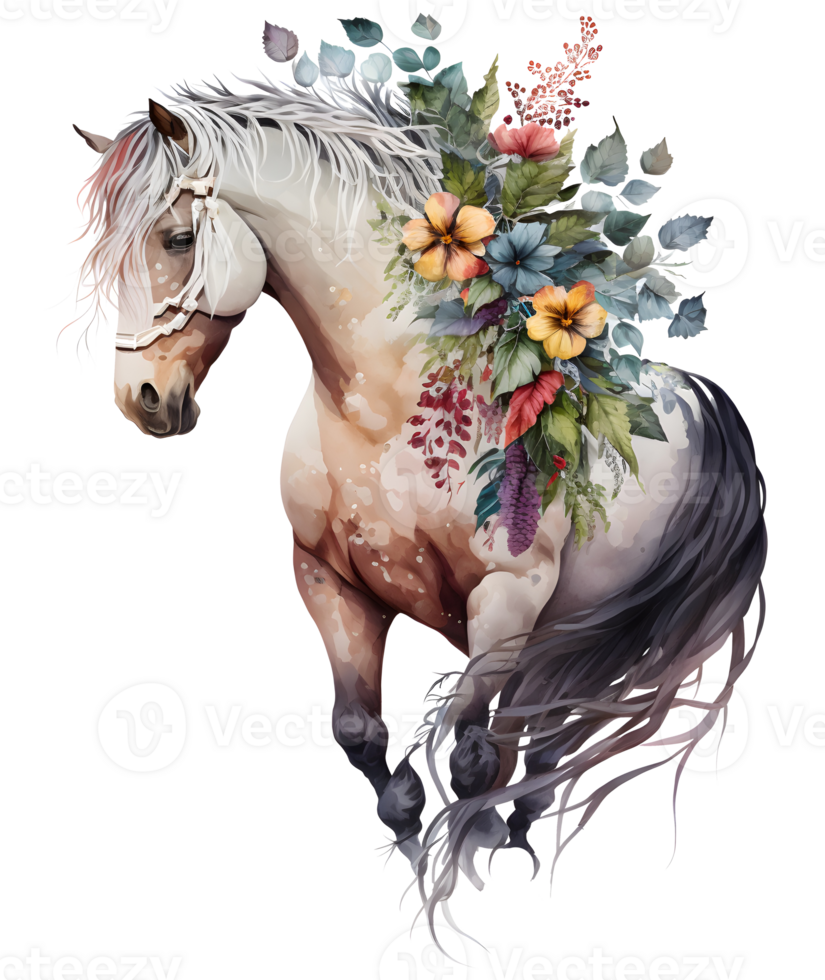 floral cheval aquarelle, ai génératif png