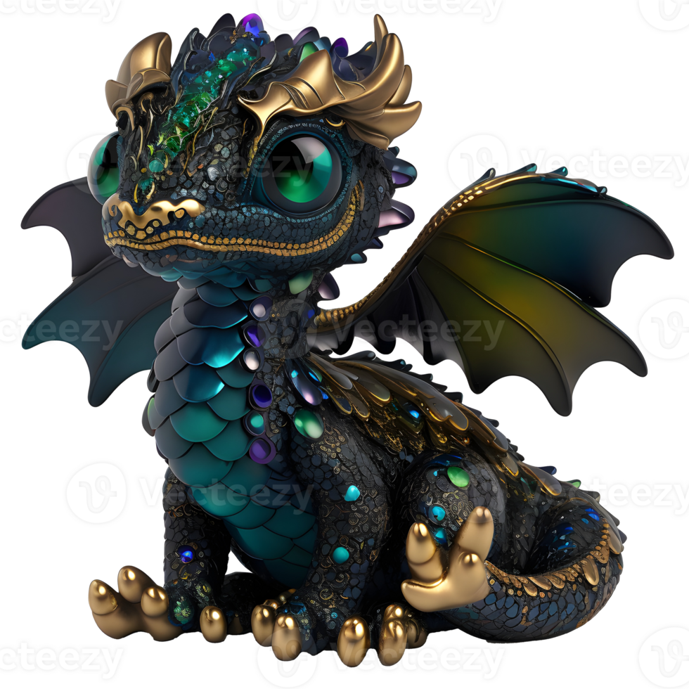 schwarz Baby Drachen, ai generativ png