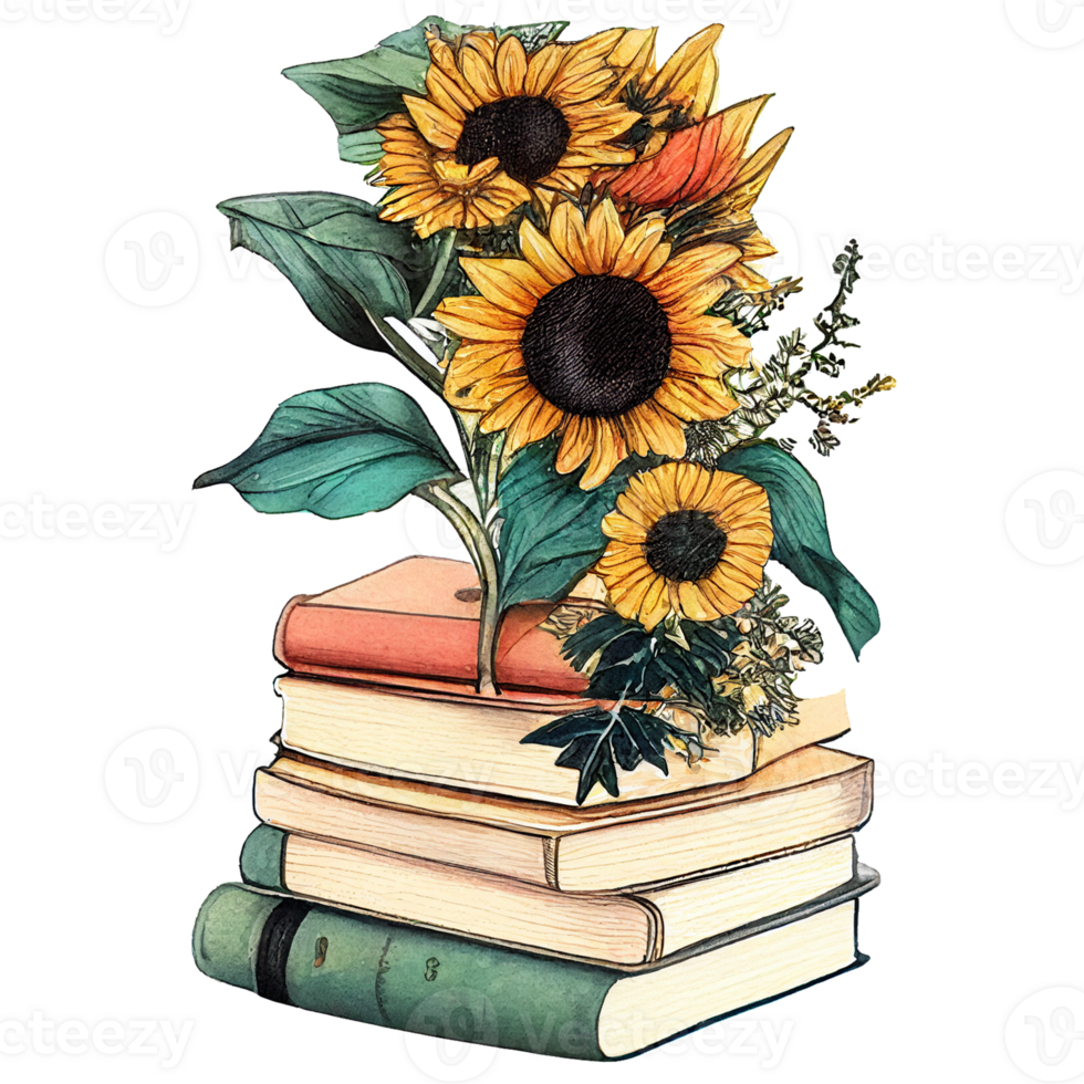 vintage sunflower floral book isolated, png