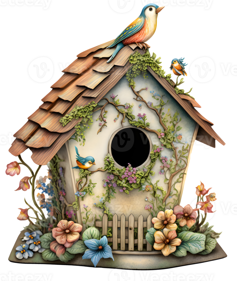 whimsical bird house isolated, png
