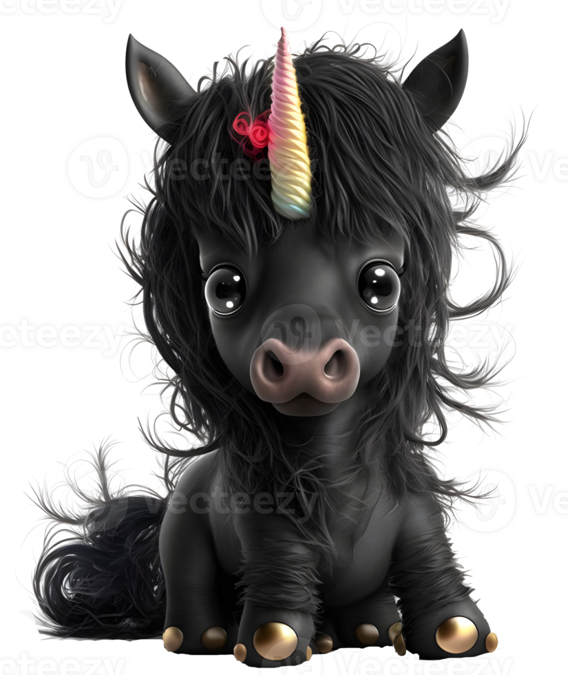 cute black baby unicorn, png