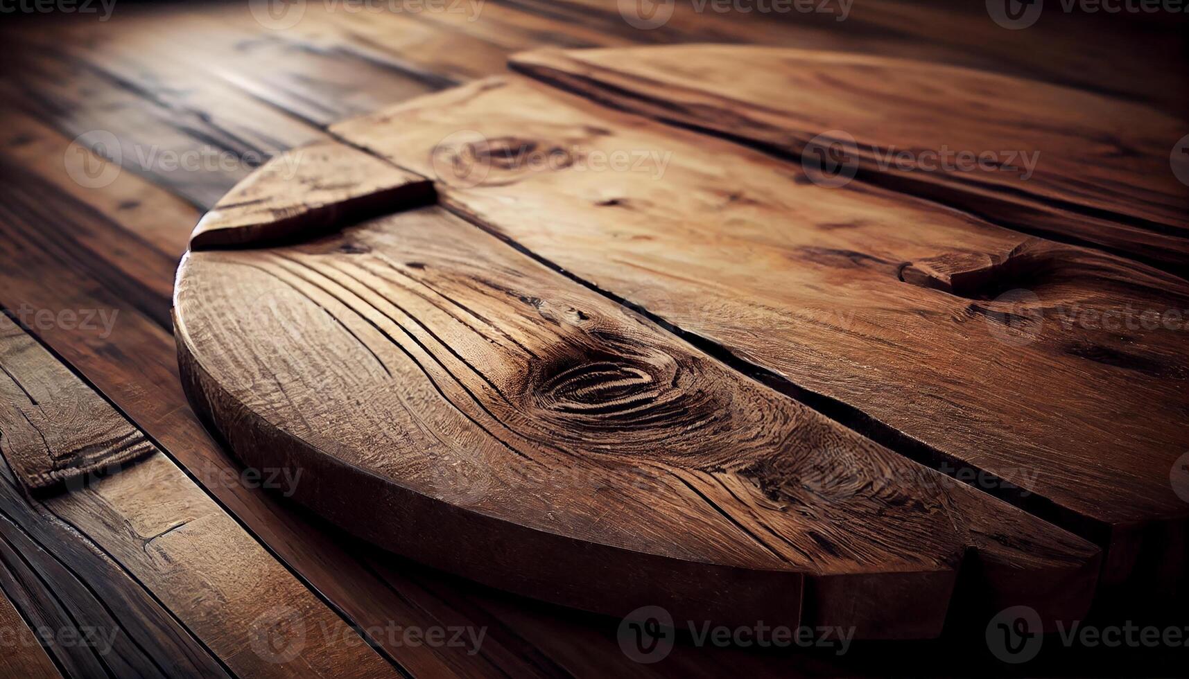 Rustic hardwood plank table in natural backdrop , photo