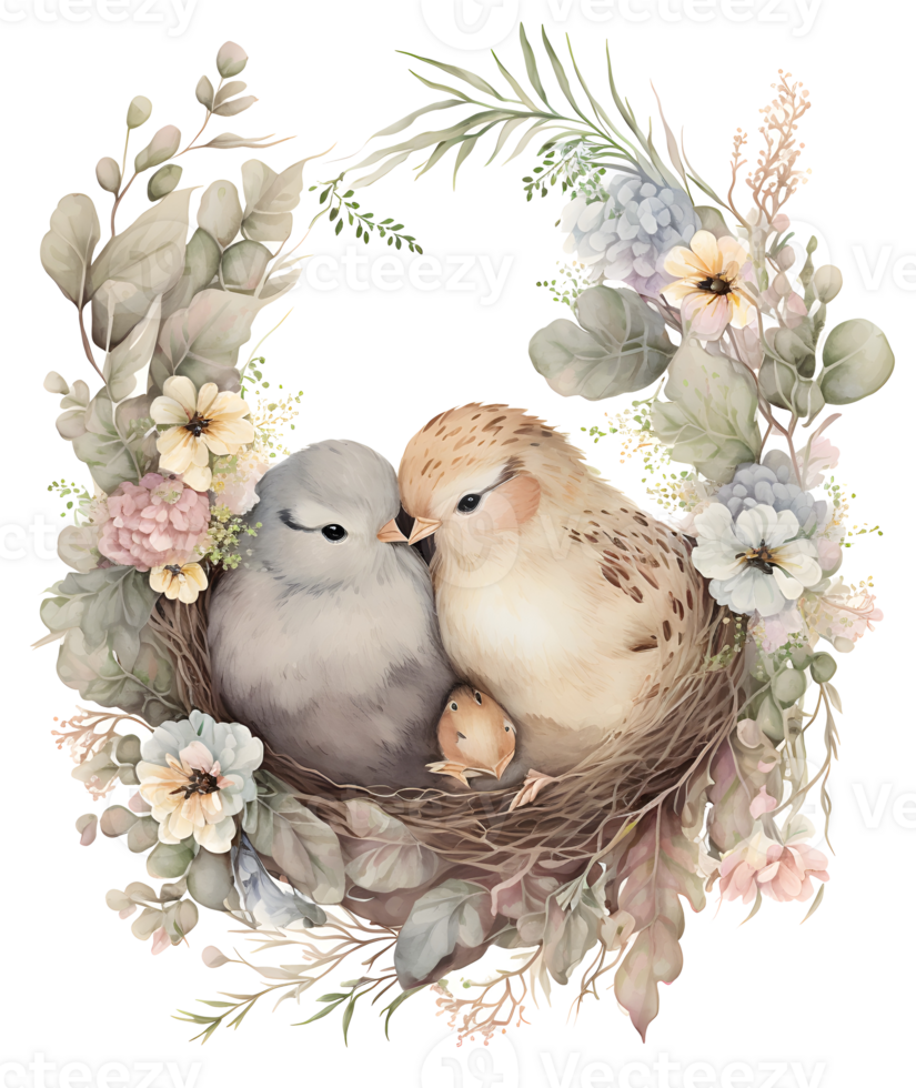 cute chicken couple watercolor, png