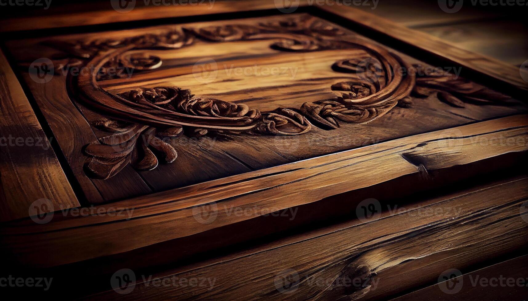 Old fashioned wooden door with antique handle close up , photo