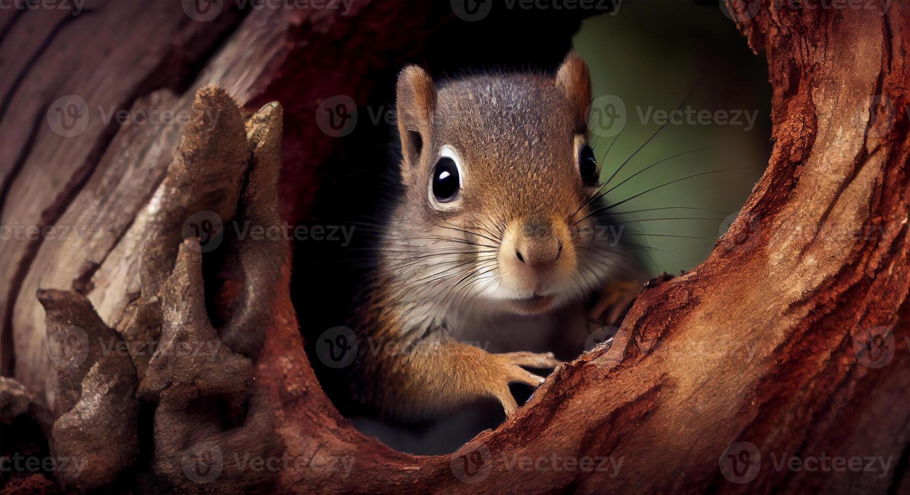 Cute rodent eating on tree branch outdoors , photo