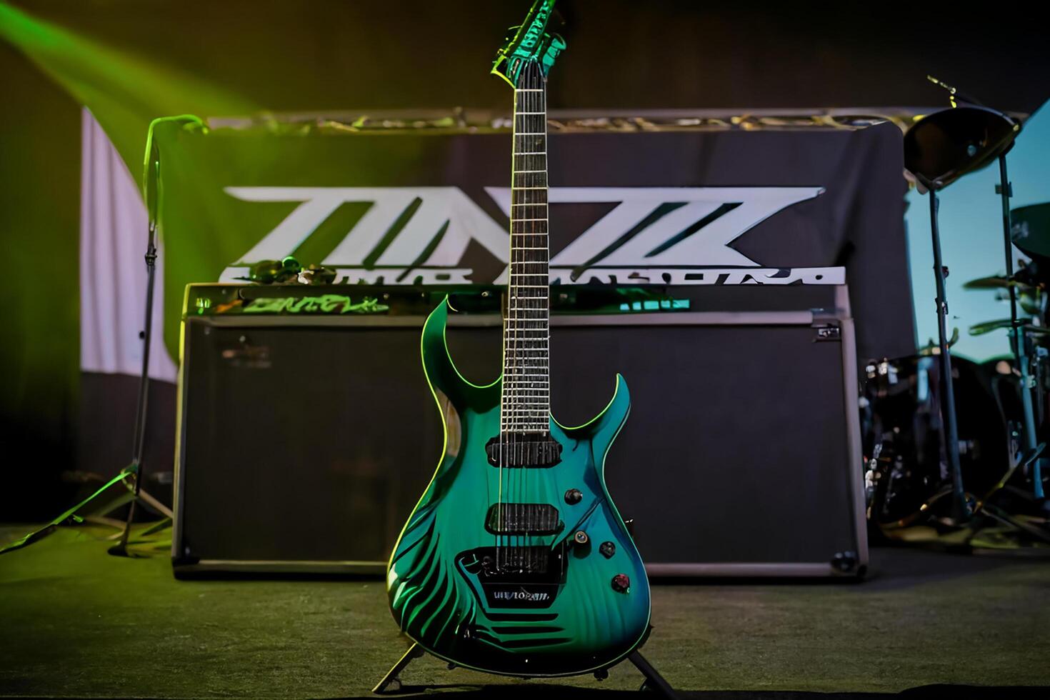 Stage performance Guitarist rocks with string instrument , photo