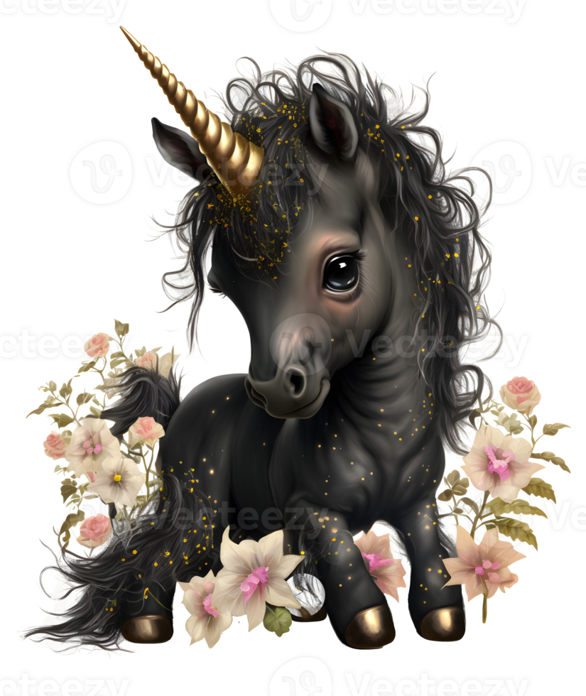 black floral unicorn, png