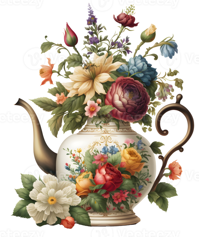 vintage floral tea pot, 24624204 PNG
