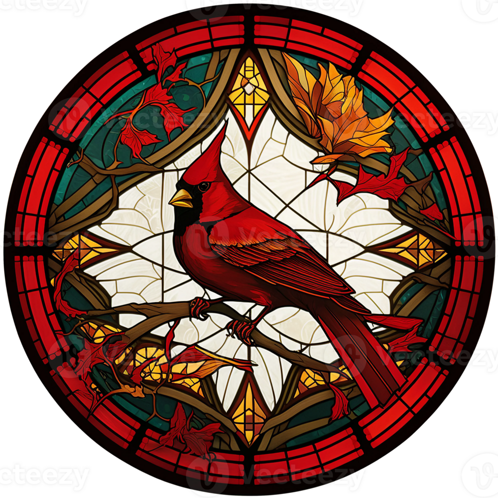 Stained glass style cardinal bird, png
