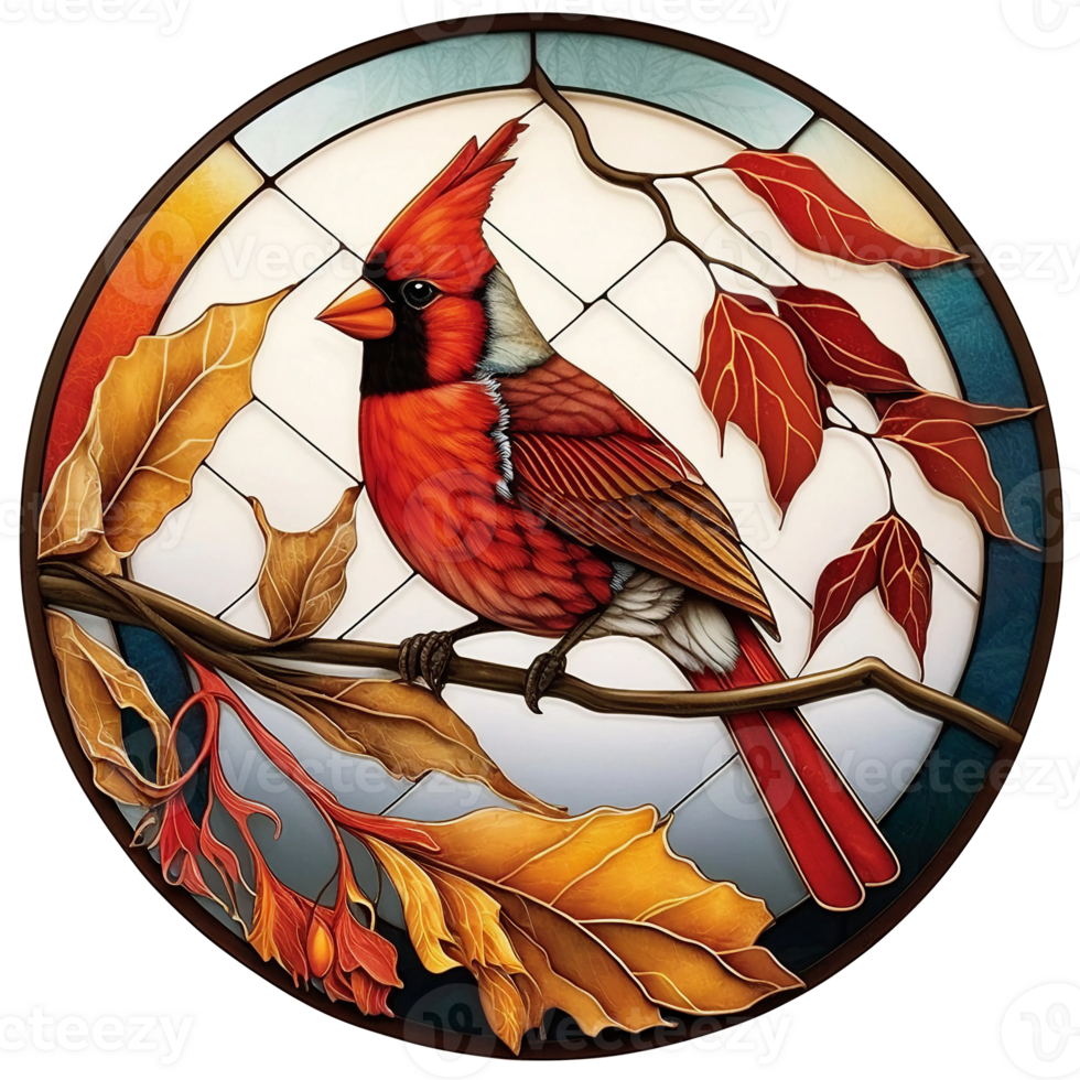 Stained glass style cardinal bird, png